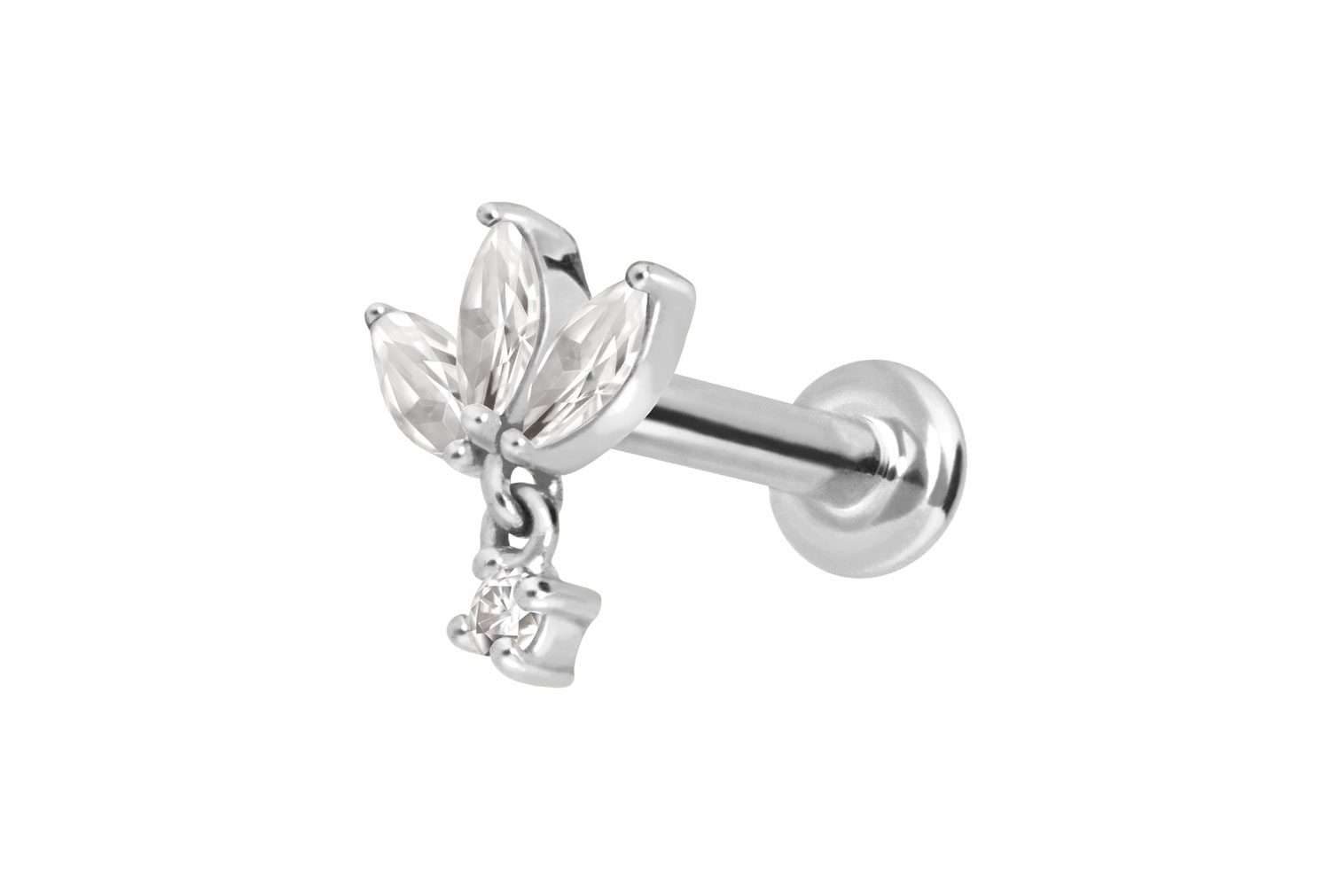 14 Karat Gold Labret Piercing mit Innengewinde MOISSANIT-LOTUSBLÜTE